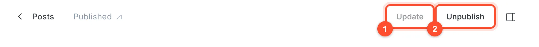 The top bar of a published post in Ghost showing the Update and Unpublish buttons